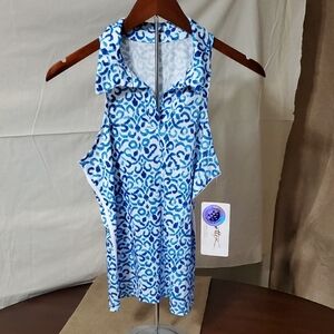X By Gottex Golf And Tennis Blue/White Sleeveless Moisture Wick Top NWT Size Sm